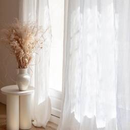 Rod Pocket White Linen Curtain Panel, Semi-Sheer Washed Curtains, Custom Made Drapes - thumbnail 2