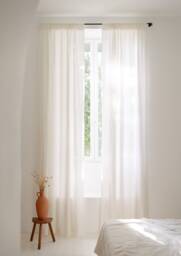 Rod Pocket White Linen Curtain Panel, Semi-Sheer Washed Curtains, Custom Made Drapes - thumbnail 1