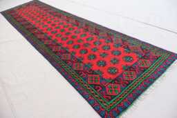 2'5x9'7 Fine Bukhara Runner Rug, Afghan Handmade Wool Natural Veg Dyes High Pile Turkmen Traditional Red Blue Green Orange Rug