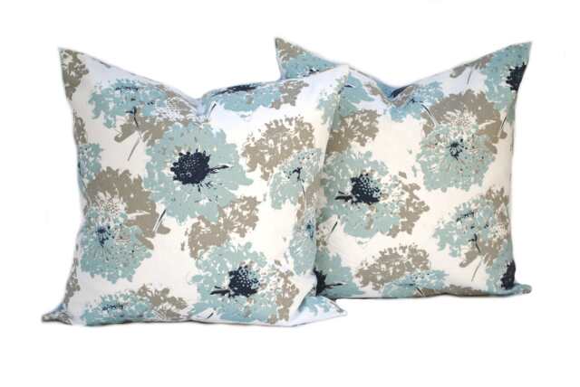 Two Floral Pillow Covers, Home Decor, Decorative Pillow, Throw Geometric Blue Pillow, Navy Pillow - image 1