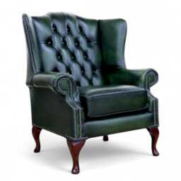 Handmade Chesterfield Leather Wing Chair - Antique Green - thumbnail 2