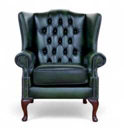 Handmade Chesterfield Leather Wing Chair - Antique Green - thumbnail 1