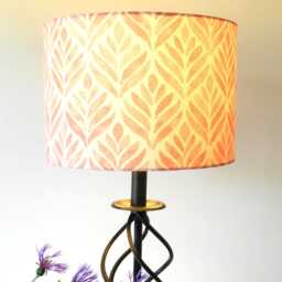 Pink & Natural Watercolor Leaves Lampshade Linen Drum Shade - thumbnail 3