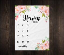 Baby Girl Milestone Blanket Month Growth Tracker Minky Fleece Custom Personalized Shower Gift Watercolor Floral Newborn - thumbnail 1