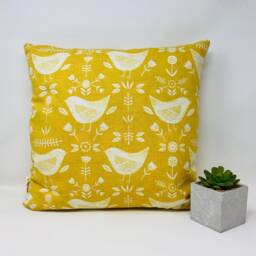 Scandi Yellow Mustard Bird Cushion, Cushion Cover, & White Duck Feather Pillow, Birthday Present, Letterbox Gift - thumbnail 3