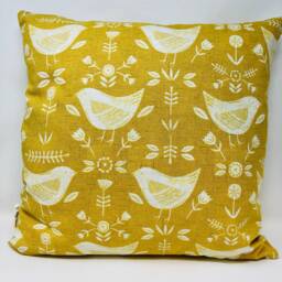 Scandi Yellow Mustard Bird Cushion, Cushion Cover, & White Duck Feather Pillow, Birthday Present, Letterbox Gift - thumbnail 2