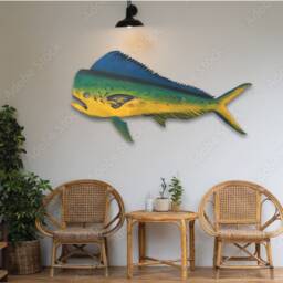 Wood Mahi Wall Art. Fathers Day Gift For Dad. Wooden Fish Outdoor, New Home Backyard Decor - thumbnail 3