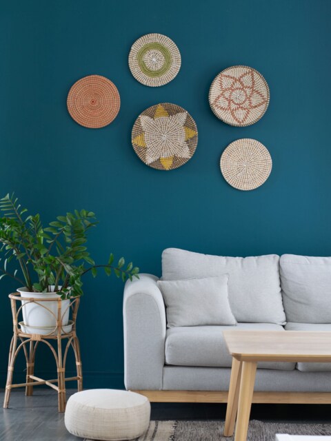 Hand Woven Seagrass Wall Decor Set - Colorful Star Design, Of 5 - image 1