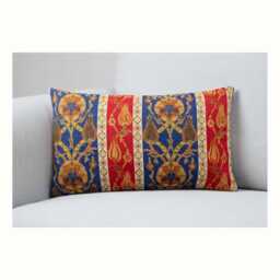 Turkish Tulip Cushion Red Blue Floral Pillow Cover 12x20 - thumbnail 3