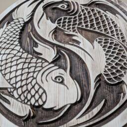 Wood Carved Yin Yang Koi Fish Wall Art, Zen Decor, Martial Arts Home Ornament - thumbnail 3