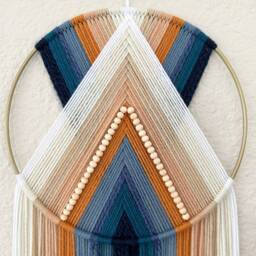 Orange & Blue Retro Wall Hanging, Macrame Hangings, Decor, 70's Art, Boho Tapestry, Handmade Hangings - thumbnail 3