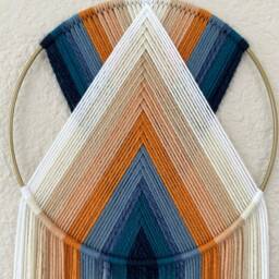 Orange & Blue Retro Wall Hanging, Macrame Hangings, Decor, 70's Art, Boho Tapestry, Handmade Hangings - thumbnail 2
