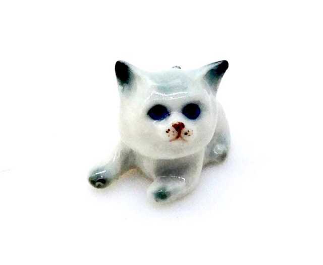 Miniature Ceramic Cat Baby Pet Mini Animal Little White Grey Figurine Tiny Statue Small Decoration Collectible Hand Painted Figure - image 1