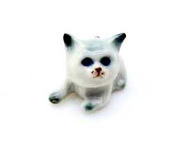 Miniature Ceramic Cat Baby Pet Mini Animal Little White Grey Figurine Tiny Statue Small Decoration Collectible Hand Painted Figure - thumbnail 1