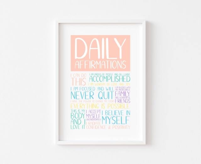 Daily Affirmations Print - Motivational Sayings Bedroom Prints Decor Self Love Inspirational Quote Wall Art