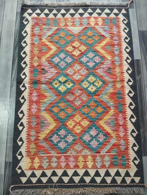 Kilim Rug Multicolour, Handmade Artisan Afghan Turkish Persian Rug, Navajo Moroccan Bohemian Flatweave, Natural Wool Dhurrie 126x81 cm - image 1