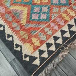 Kilim Rug Multicolour, Handmade Artisan Afghan Turkish Persian Rug, Navajo Moroccan Bohemian Flatweave, Natural Wool Dhurrie 126x81 cm - thumbnail 3