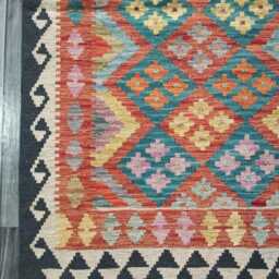 Kilim Rug Multicolour, Handmade Artisan Afghan Turkish Persian Rug, Navajo Moroccan Bohemian Flatweave, Natural Wool Dhurrie 126x81 cm - thumbnail 2