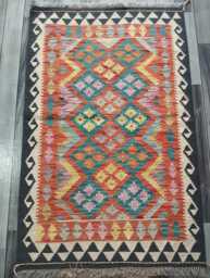 Kilim Rug Multicolour, Handmade Artisan Afghan Turkish Persian Rug, Navajo Moroccan Bohemian Flatweave, Natural Wool Dhurrie 126x81 cm - thumbnail 1
