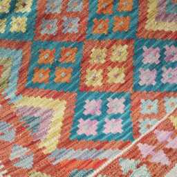 Kilim Rug Multicolour, Handmade Artisan Afghan Turkish Persian Rug, Navajo Moroccan Bohemian Flatweave, Natural Wool Dhurrie 126x81 cm - thumbnail 4