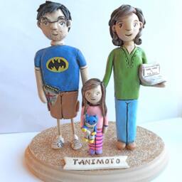 Custom Family Portrait Sculpture Clay Folk Art, Of Three - thumbnail 4
