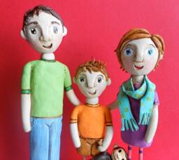 Custom Family Portrait Sculpture Clay Folk Art, Of Three - thumbnail 2