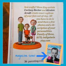 Custom Family Portrait Sculpture Clay Folk Art, Of Three - thumbnail 3