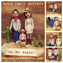 Custom Family Portrait Sculpture Clay Folk Art, Of Three - thumbnail 1