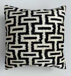 Silk Velvet Cushion Cover, Black Cushion, Turkish Jacquard Ikat Decorative Pillow 20''x20''/50x50 cm