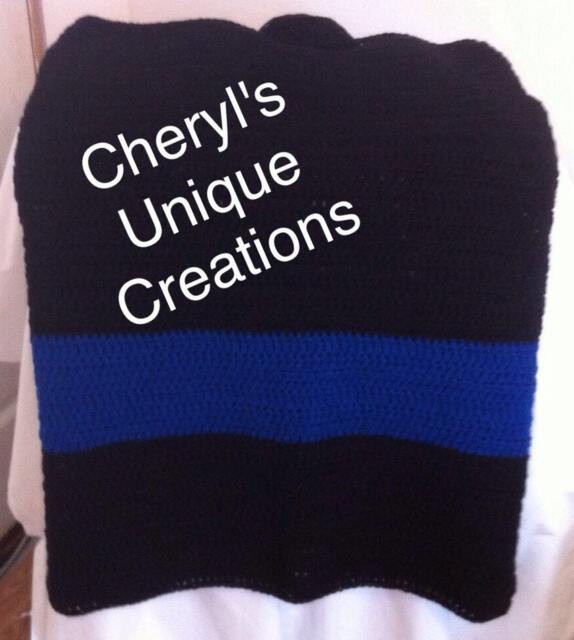 Thin Line Handmade/Hand Crocheted Afghan/Blanket - 5 Sizes/Fleece Lining Options -Police, Fire, Ems, Security, Dispatch, Correction, Border - image 1