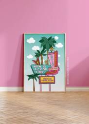 Retro Vintage Motel Hotel Sign Art Print - A5 A4 A3 Unframed Poster Home Decor Wall Illustration - thumbnail 1