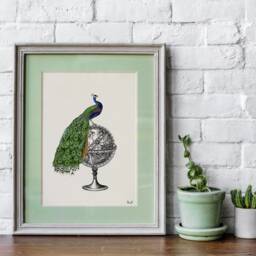 Peacock Zodiac Globe Art Print - Astrology Mythology Dictionary Page Decor Maximalist Celestial Gift - thumbnail 2