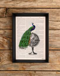 Peacock Zodiac Globe Art Print - Astrology Mythology Dictionary Page Decor Maximalist Celestial Gift - thumbnail 1