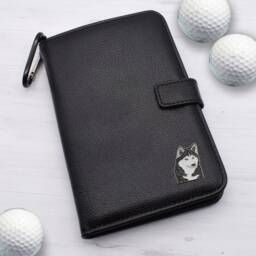 Husky Dog Design - Personalised Leatherette Golf Organiser Complete With Divot Repairer, Marker, Tees, Scorecard & Pencils