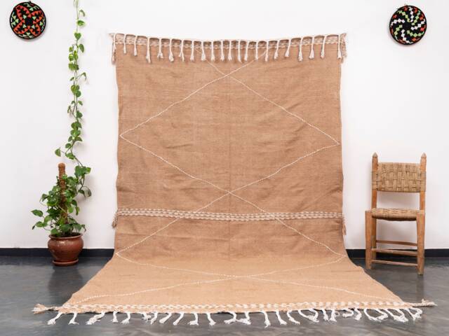 Handmade Beige Zanafi Kilim Rug Moroccan Berber Cotton Carpet - 7x10 Ft - image 1