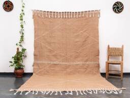 Handmade Beige Zanafi Kilim Rug Moroccan Berber Cotton Carpet - 7x10 Ft - thumbnail 1