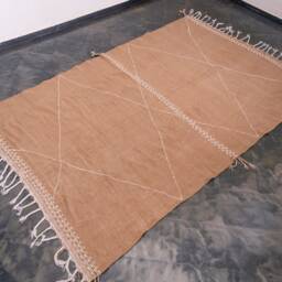 Handmade Beige Zanafi Kilim Rug Moroccan Berber Cotton Carpet - 7x10 Ft - thumbnail 2