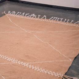 Handmade Beige Zanafi Kilim Rug Moroccan Berber Cotton Carpet - 7x10 Ft - thumbnail 3