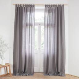 Gray Tab Top Window Curtain Panel Made Of Medium Linen - 160 G/2 - thumbnail 2