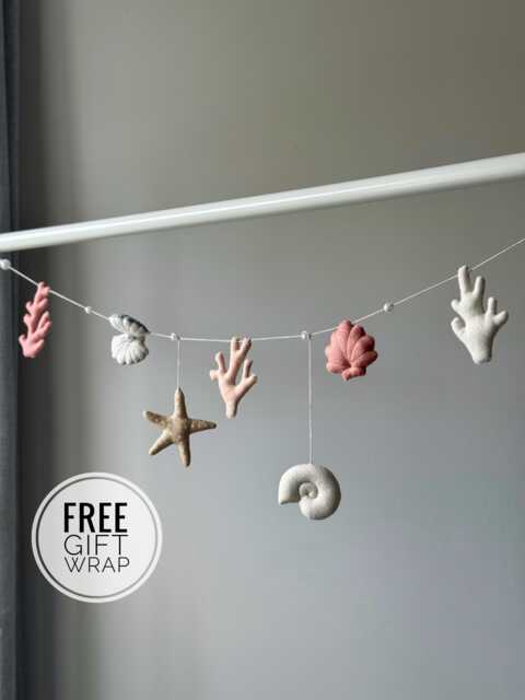 Ocean Theme Felt Garland Starfish, Coral, Seashells, Coastal Wall Garland, Handmade Nursery Decor - image 1