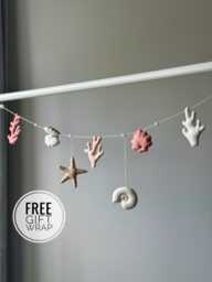 Ocean Theme Felt Garland Starfish, Coral, Seashells, Coastal Wall Garland, Handmade Nursery Decor - thumbnail 1
