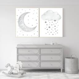 Moon & Cloud Nursery Print Grey Stars Wall Art - thumbnail 2
