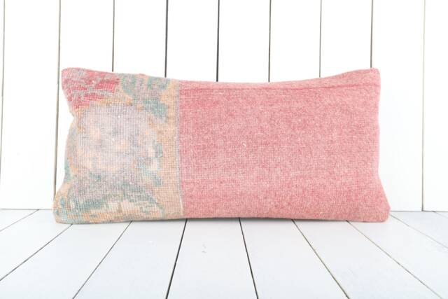 Vintage Turkish Kilim Lumbar Pillow Cover 12x24 Inch, Handmade - image 1