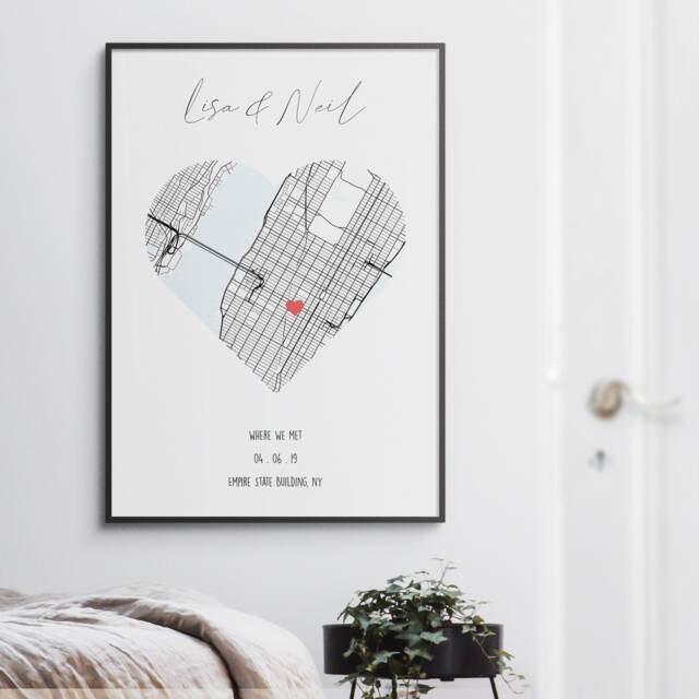 Where We Met Map Print - Personalised Partner Gift Any Location Anniversary, First Date Sentimental, Romantic & Thoughtful - image 1