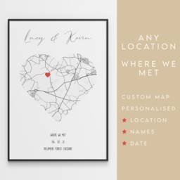 Where We Met Map Print - Personalised Partner Gift Any Location Anniversary, First Date Sentimental, Romantic & Thoughtful - thumbnail 2