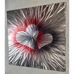 Valentines Metal Wall Art, Silver Red Grey Hearts - thumbnail 4