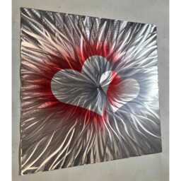 Valentines Metal Wall Art, Silver Red Grey Hearts - thumbnail 2