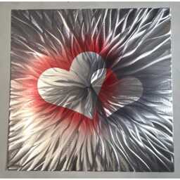Valentines Metal Wall Art, Silver Red Grey Hearts - thumbnail 3