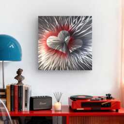 Valentines Metal Wall Art, Silver Red Grey Hearts - thumbnail 1