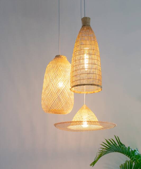 Handwoven Bamboo Basket Chandelier - Rustic Farmhouse Pendant Light - image 1